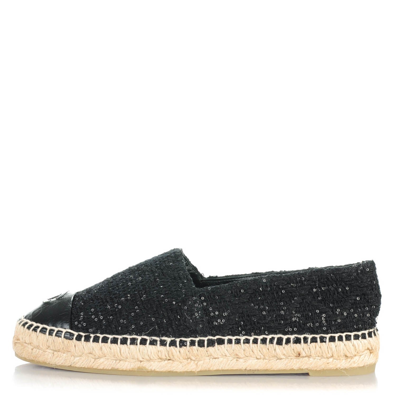 Chanel Tweed Patent Goatskin Sequin CC Espadrilles 40 Black 1 of 8