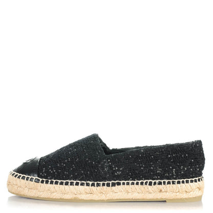 Chanel Tweed Patent Goatskin Sequin CC Espadrilles 40 Black 1 of 8