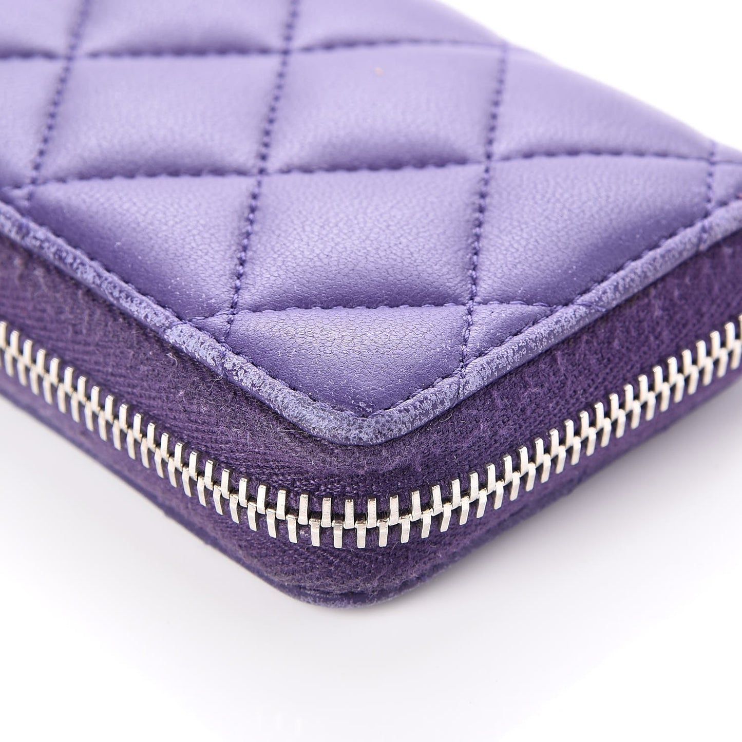 Lambskin Quilted Zip Around Coin Purse Wallet Purple