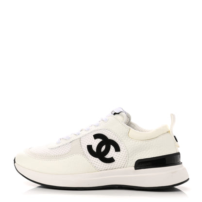 Chanel Calfskin Mesh Lycra Suede Womens Logo Sneakers 35.5 White 1 of 8