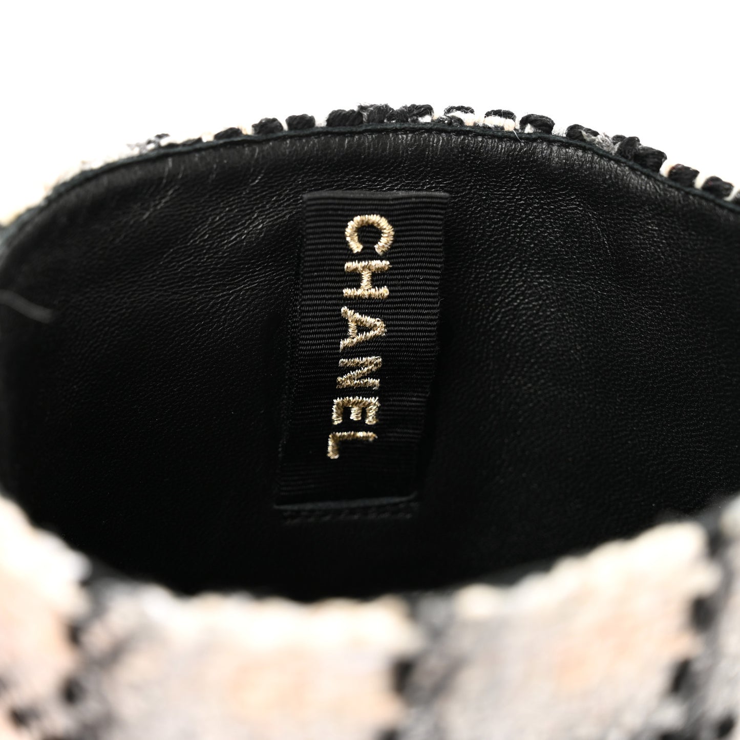 Wool Tweed Calfskin Cap Toe High Boots 36 Black Ivory Beige Grey