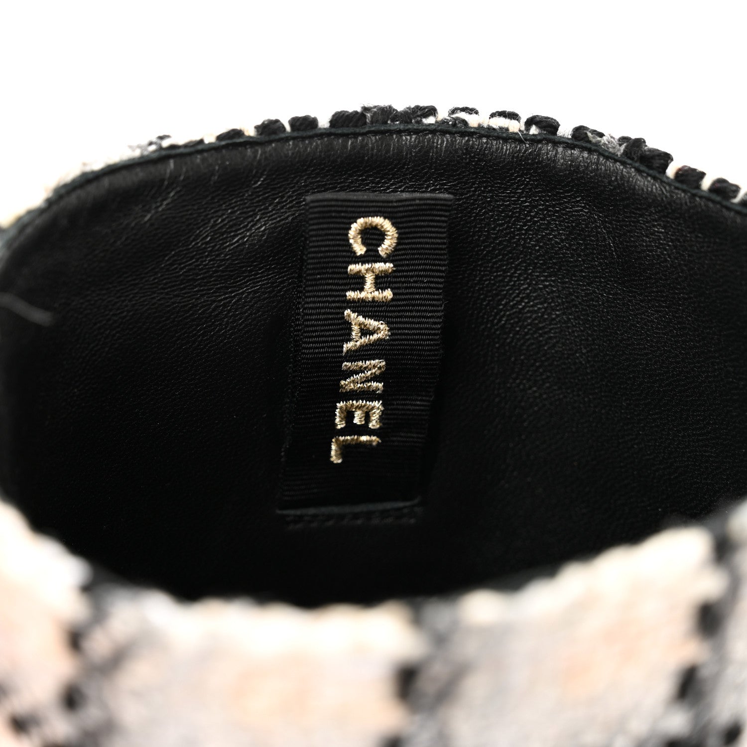 Chanel Wool Tweed Calfskin Cap Toe High Boots 36 Black Ivory Beige Grey 7 of 9