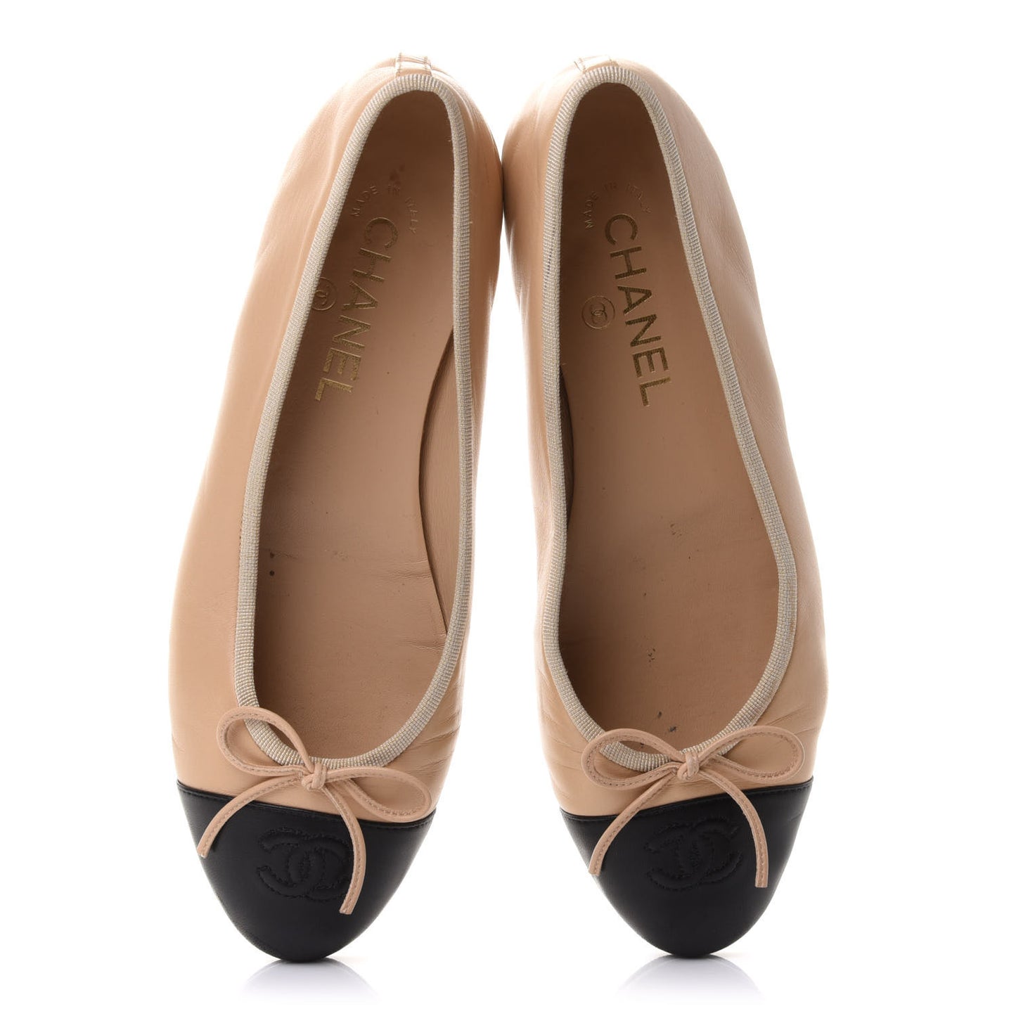 Lambskin Cap Toe CC Ballerina Flats 39 Beige Black