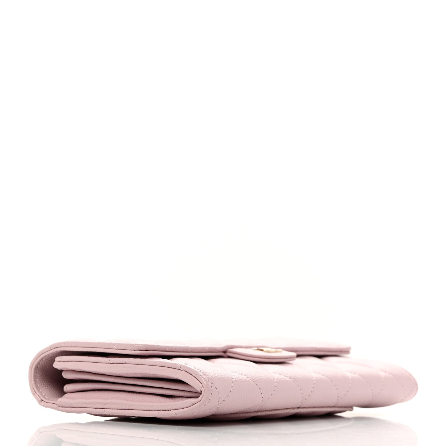 Caviar Quilted Large Gusset Flap Wallet Light Pink