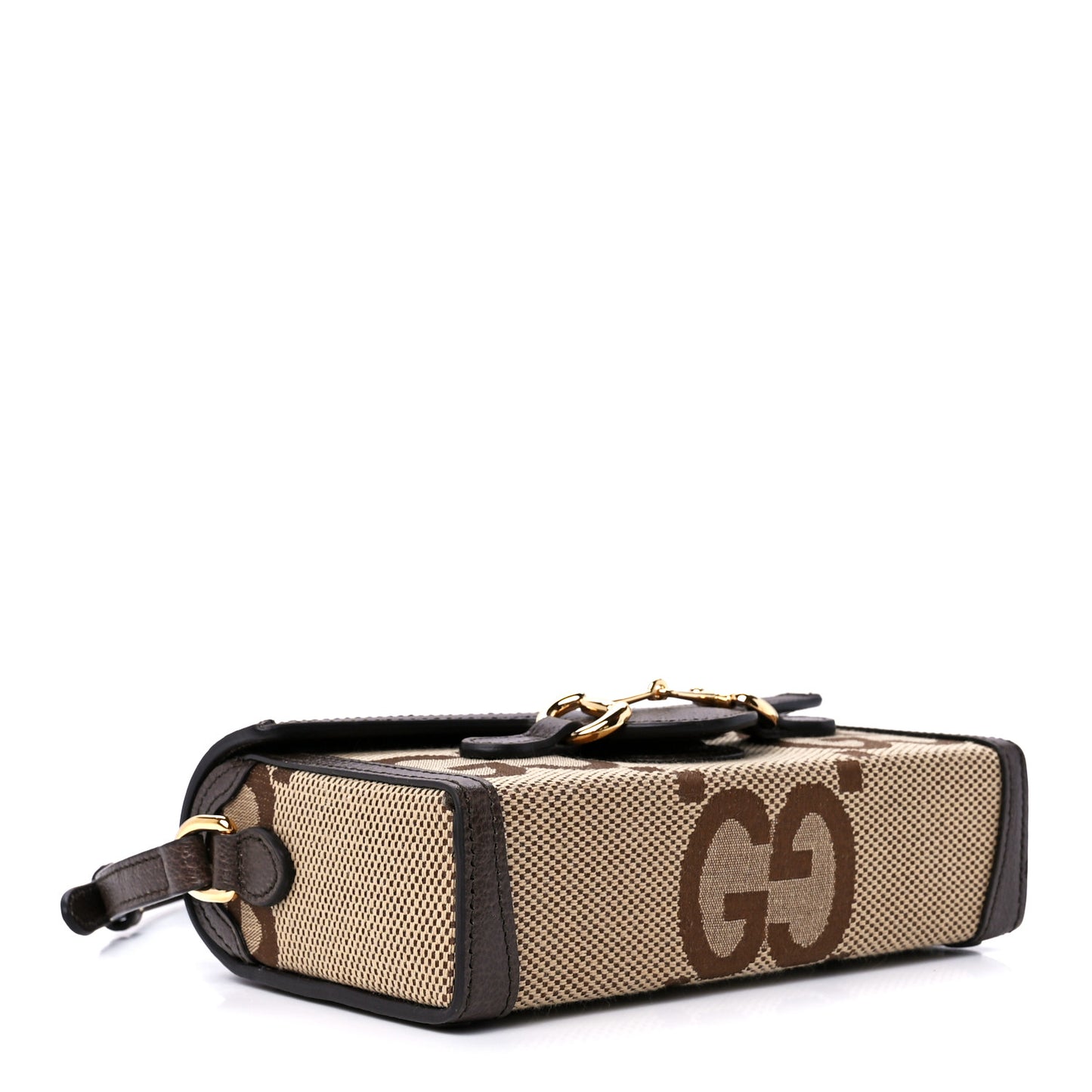 Monogram Jumbo GG Textured Dollar Calfskin Mini Horsebit 1955 Shoulder Bag Camel Ebony New Acero