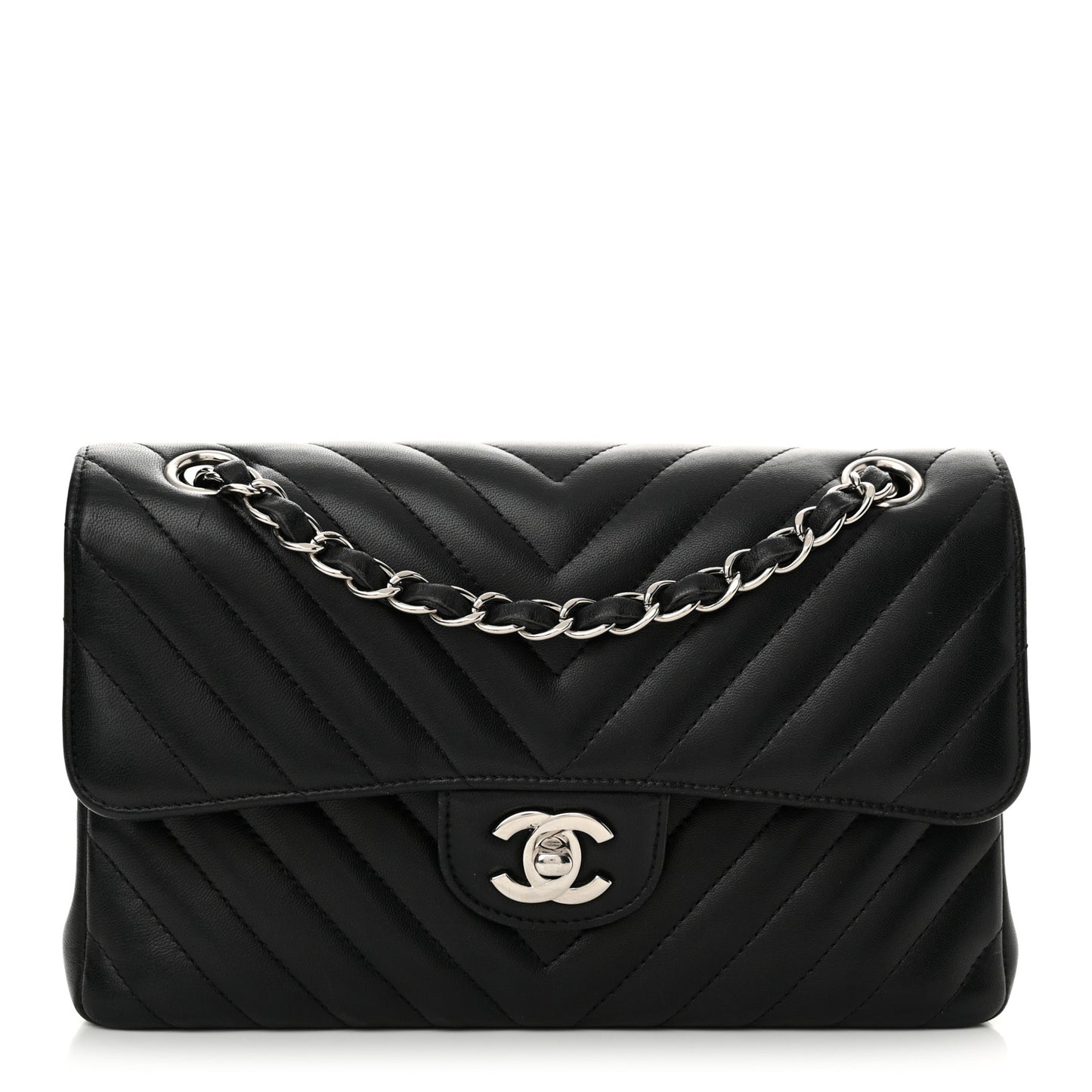 Lambskin Chevron Quilted Small Double Flap Black