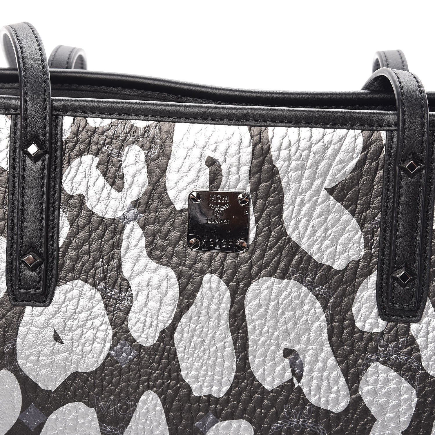 MCM Visetos Metallic Leopard Print Medium Anya Shopper Tote Black 10 of 12
