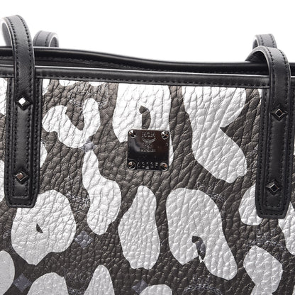 MCM Visetos Metallic Leopard Print Medium Anya Shopper Tote Black 10 of 12