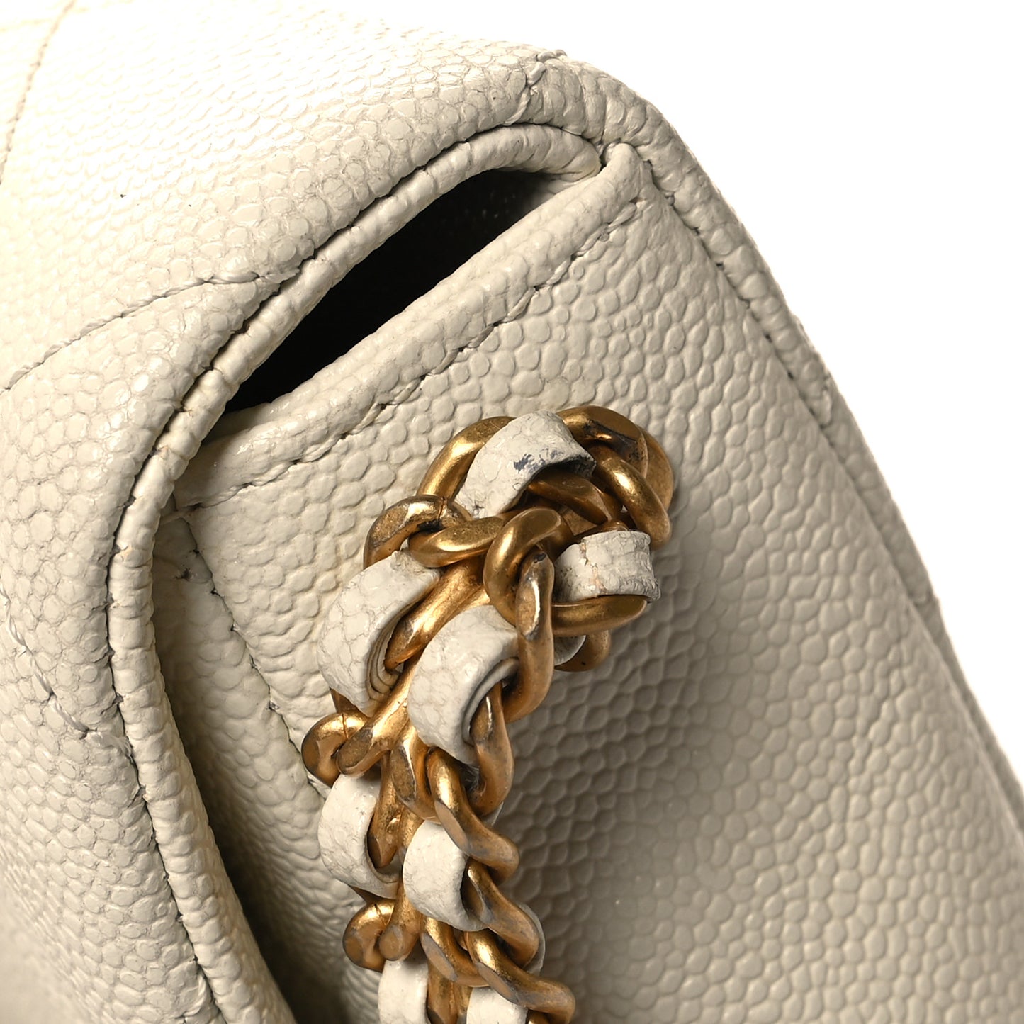 Shiny Caviar Quilted Small Chain Melody Flap White