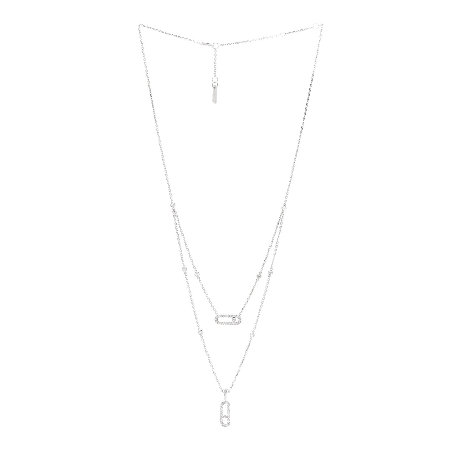 18K White Gold Diamond 2 Row Move Uno Pave Necklace