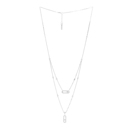 Messika 18K White Gold Diamond 2 Row Move Uno Pave Necklace 3 of 9