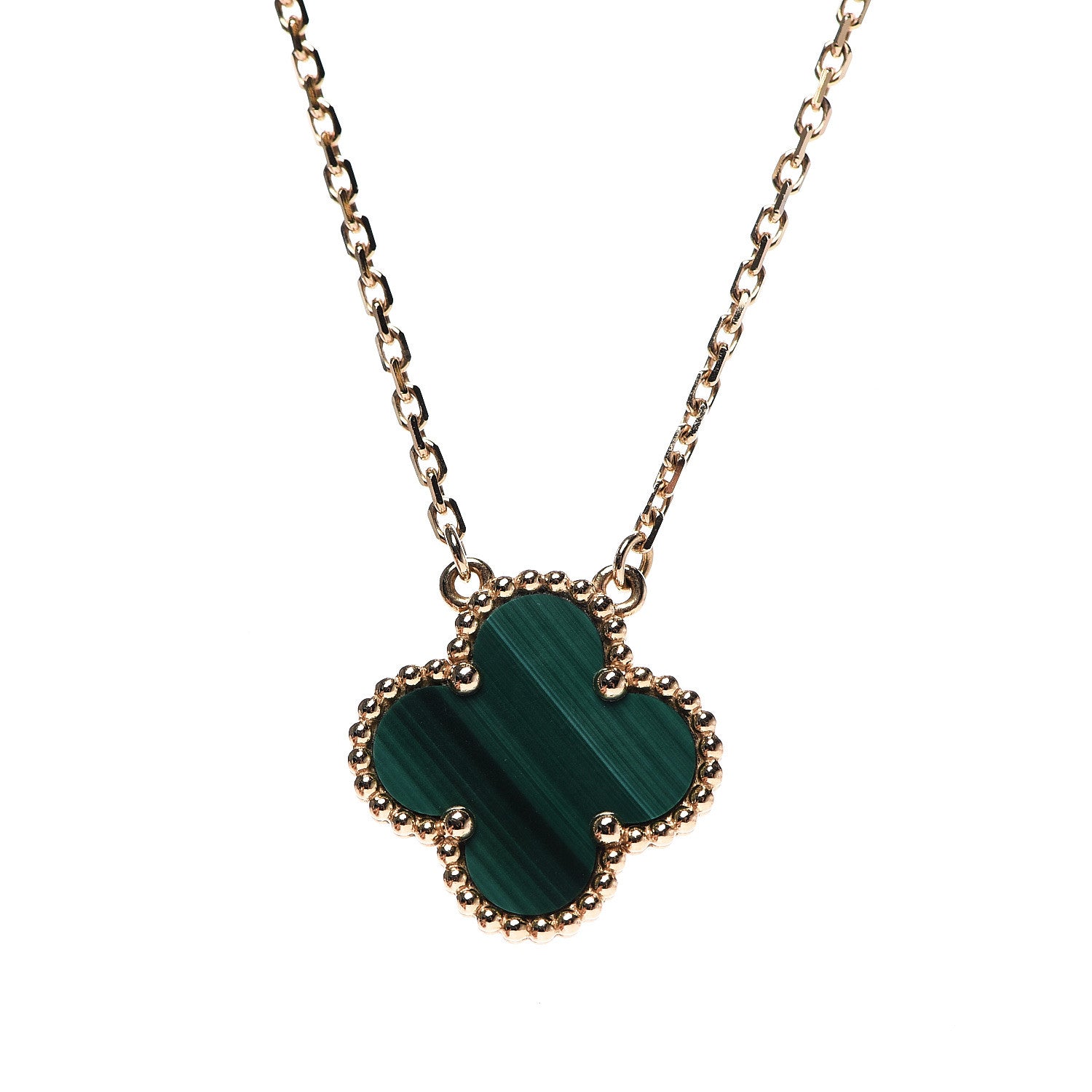 Van Cleef & Arpels 18K Yellow Gold Malachite Vintage Alhambra Pendant Necklace 3 of 6