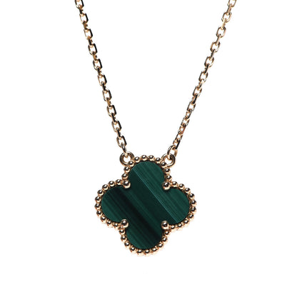Van Cleef & Arpels 18K Yellow Gold Malachite Vintage Alhambra Pendant Necklace 3 of 6