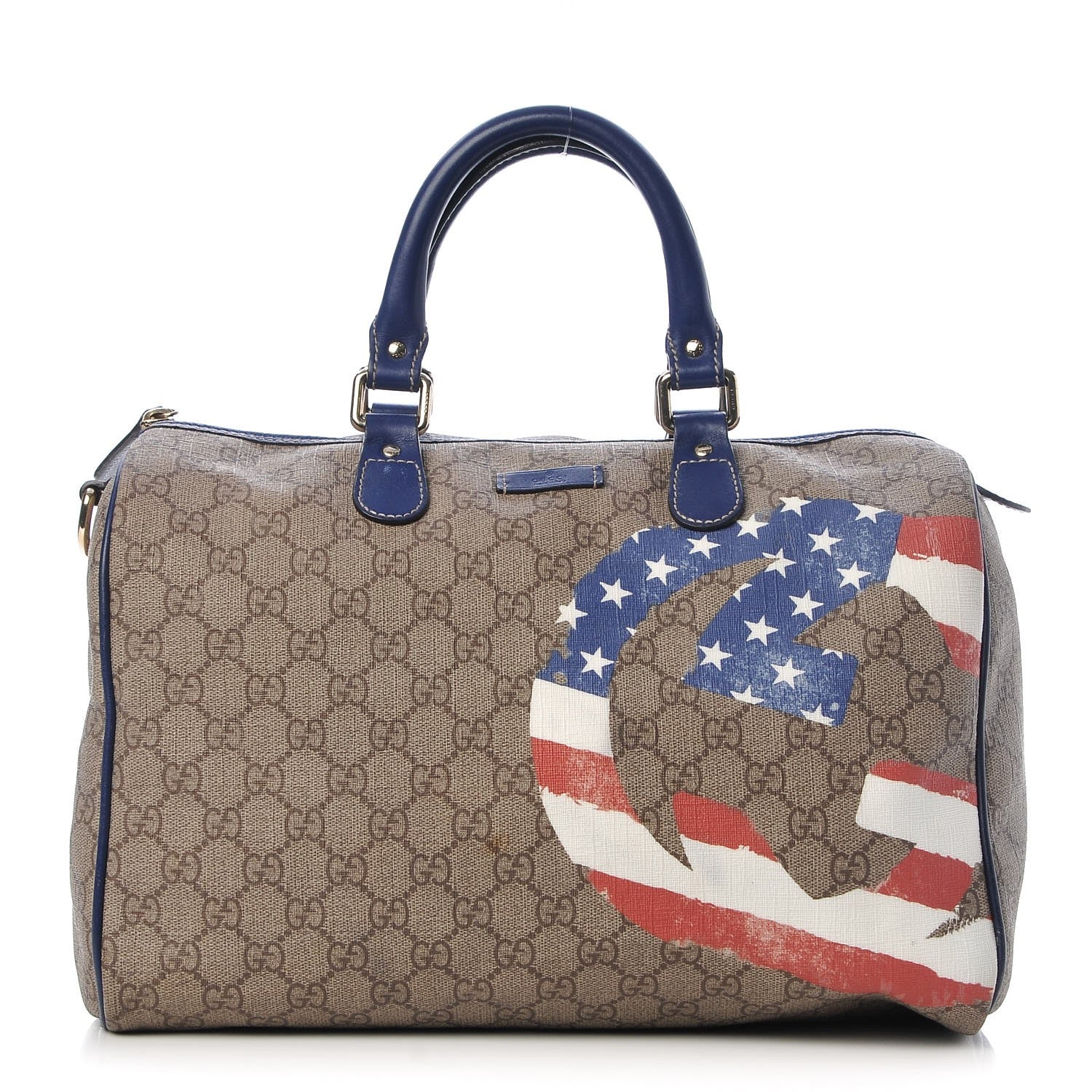 Gucci GG Plus Monogram Medium Boston USA Flag Unicef Duffle Blue 1 of 12