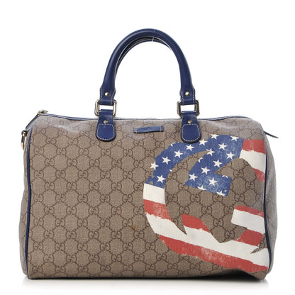 Gucci GG Plus Monogram Medium Boston USA Flag Unicef Duffle Blue 1 of 12
