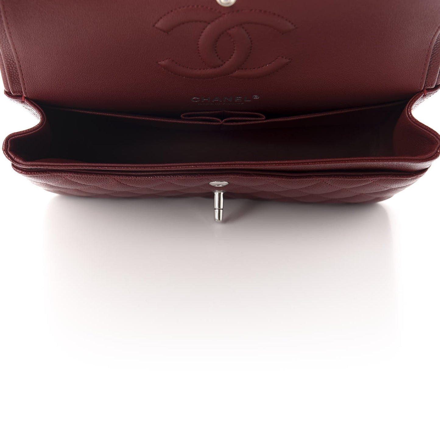 Caviar Quilted Medium Double Flap Dark Red