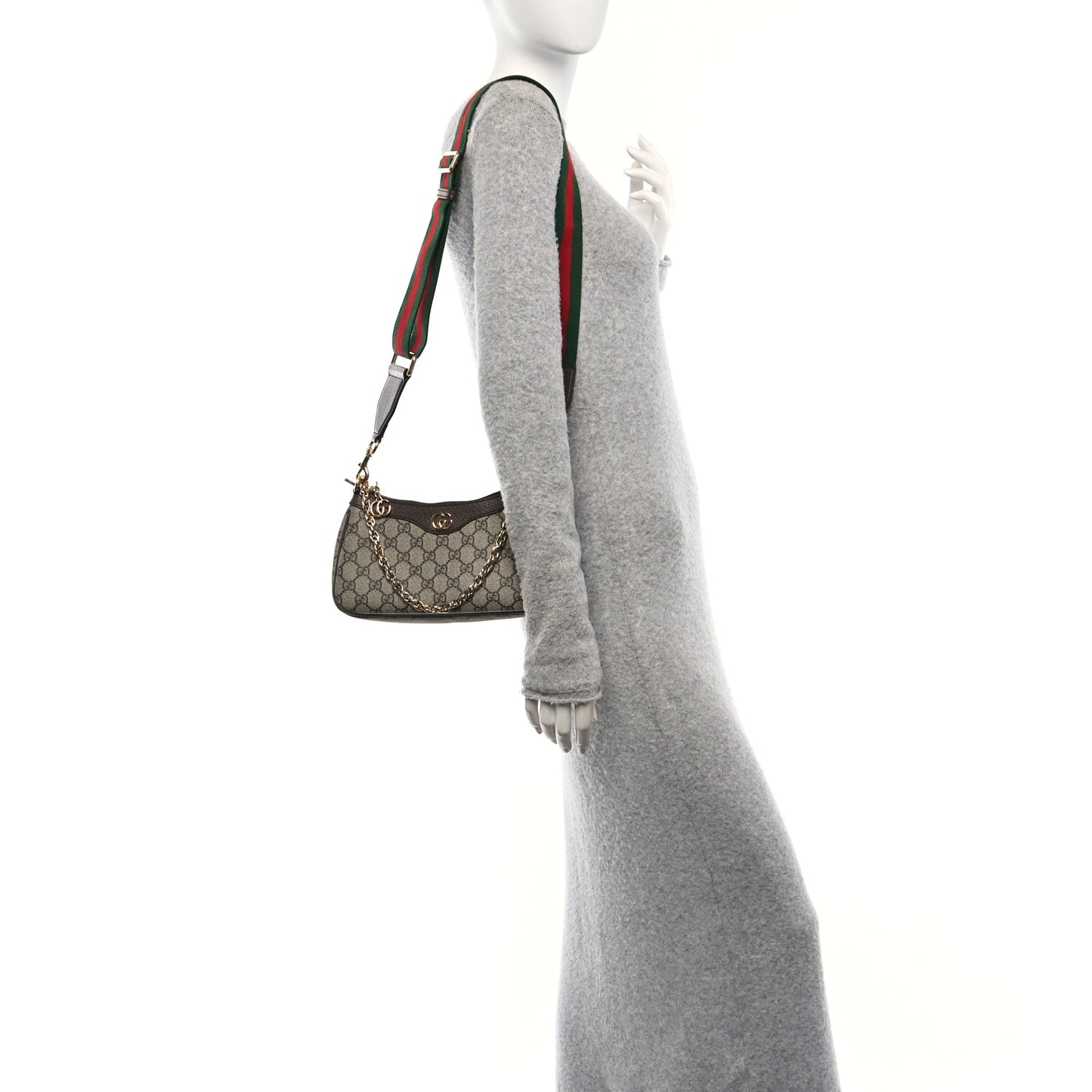 GG Supreme Monogram Textured Dollar Calfskin Web Small Ophidia GG Handbag Beige Ebony New Acero