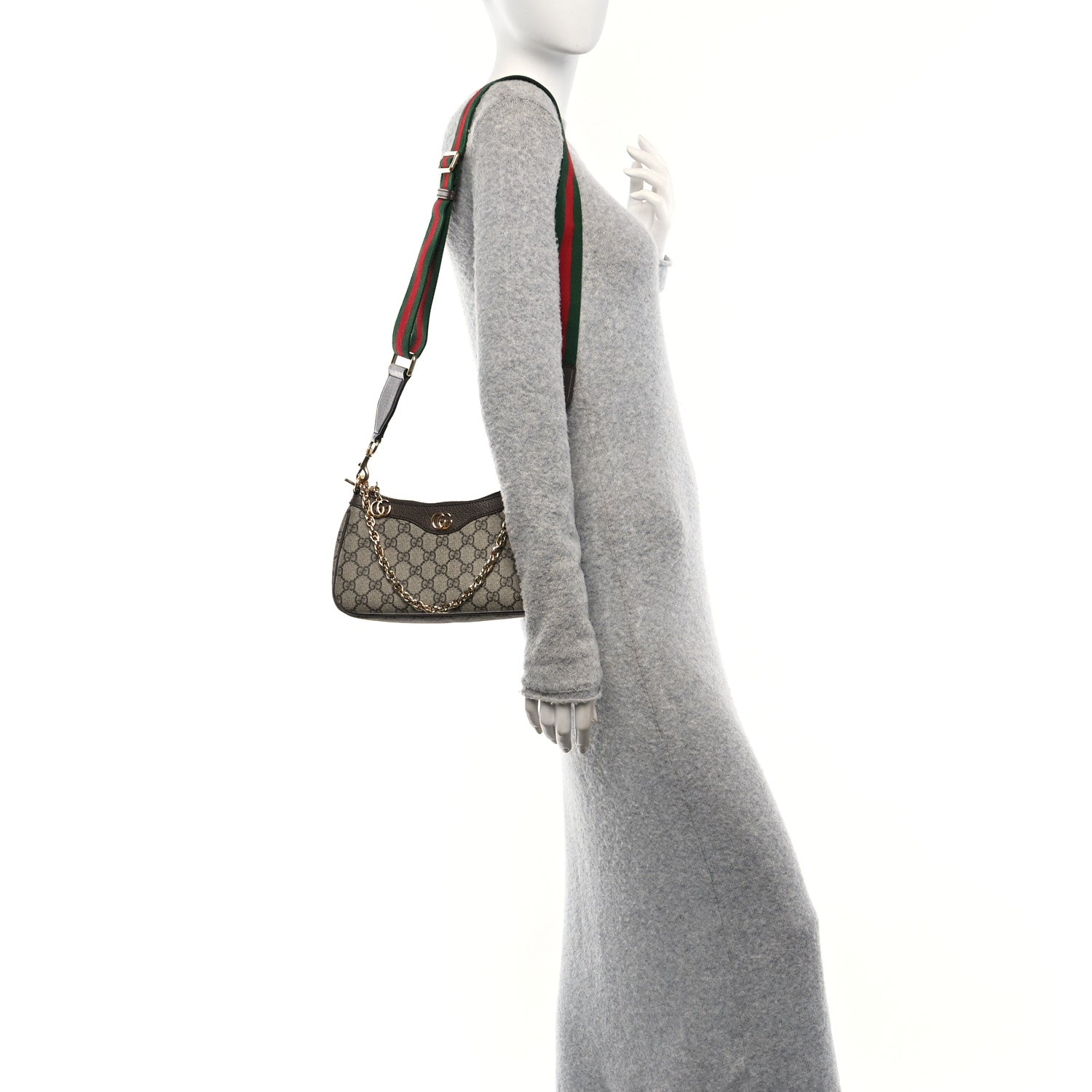 Gucci GG Supreme Monogram Textured Dollar Calfskin Web Small Ophidia GG Handbag Beige Ebony New Acero 2 of 10