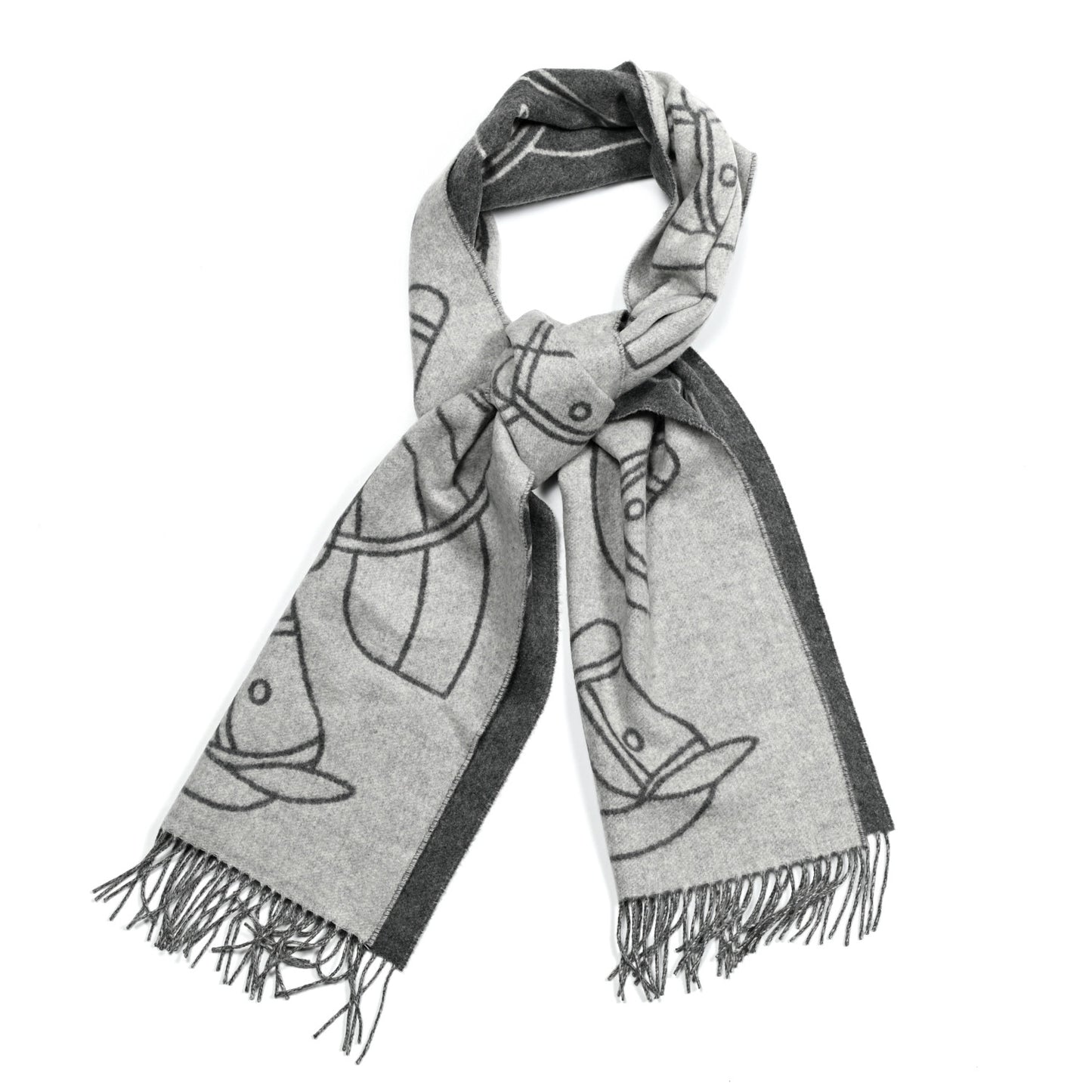 Cashmere Casaque Entrelacs Equestres Muffler Anthracite Gris Clair