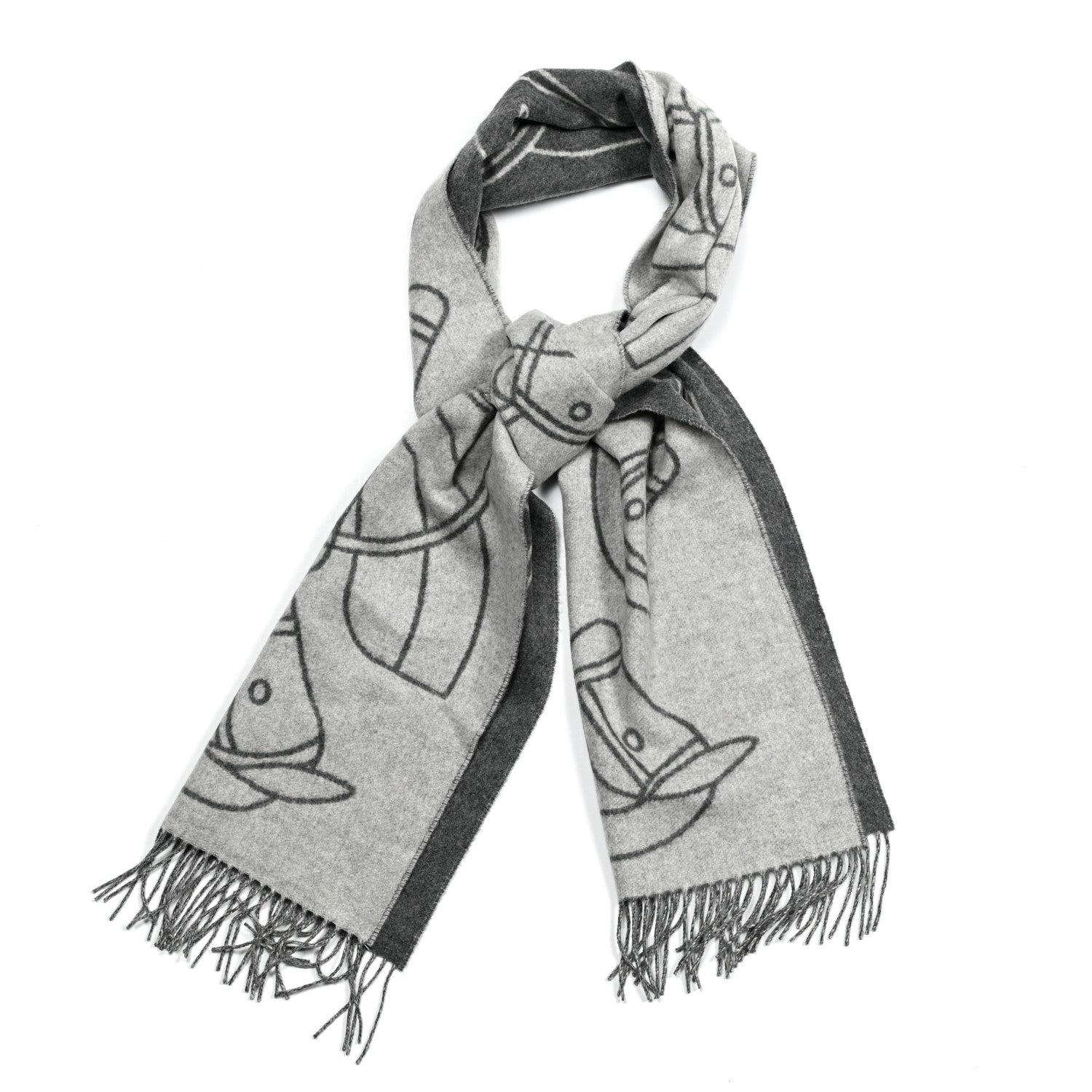 Hermes Cashmere Casaque Entrelacs Equestres Muffler Anthracite Gris Clair 1 of 5