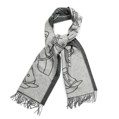 Hermes Cashmere Casaque Entrelacs Equestres Muffler Anthracite Gris Clair 1 of 5
