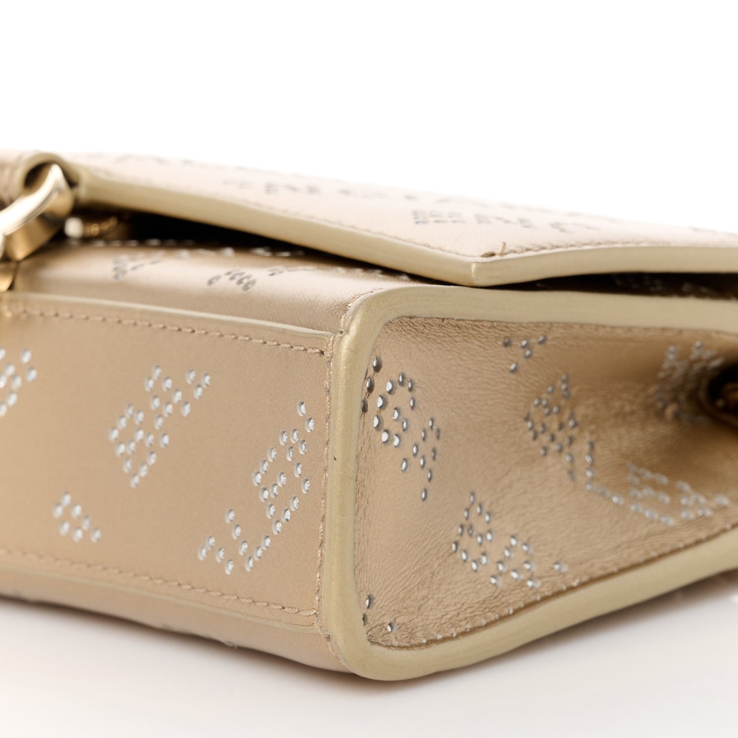 Metallic Smooth Calfskin Crystal Diagonal Allover Logo Hourglass Wallet Light Gold Crystal