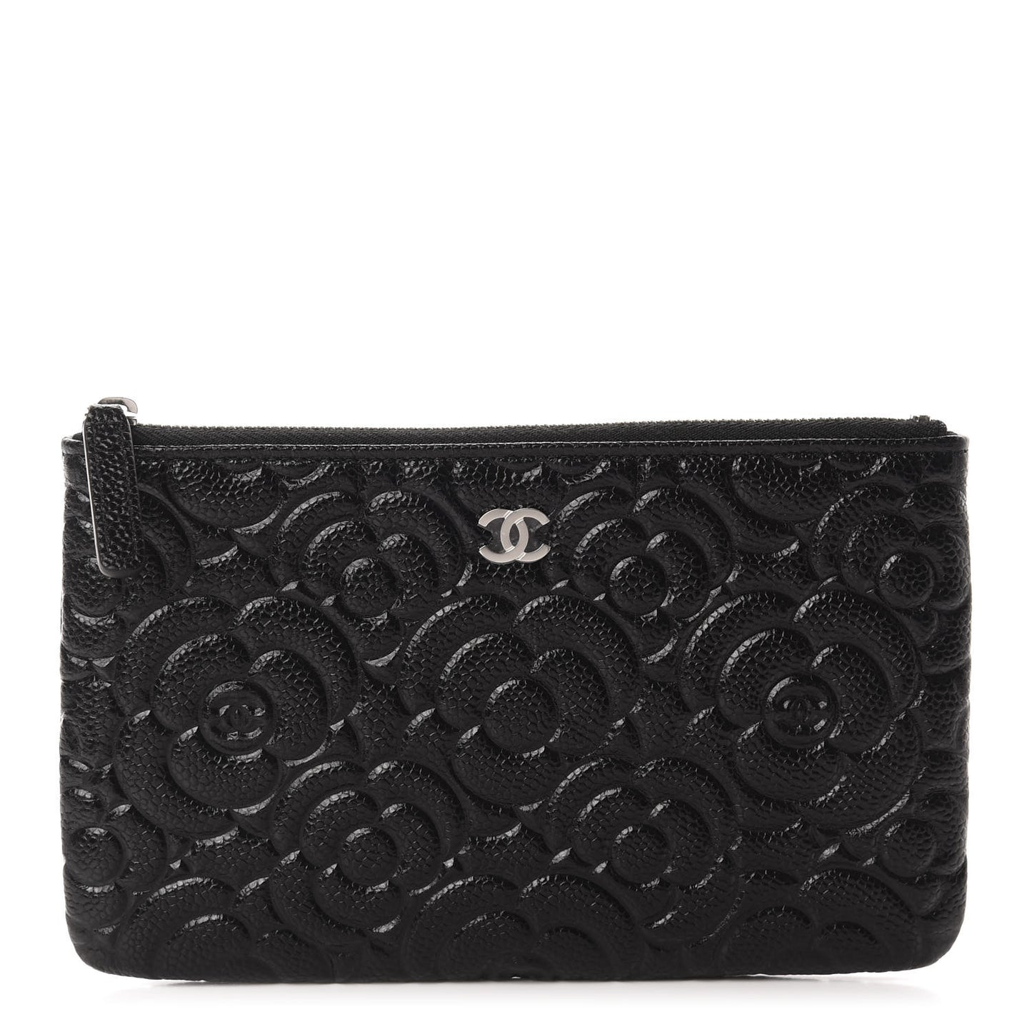 Caviar Camellia Embossed Cosmetic Pouch Black