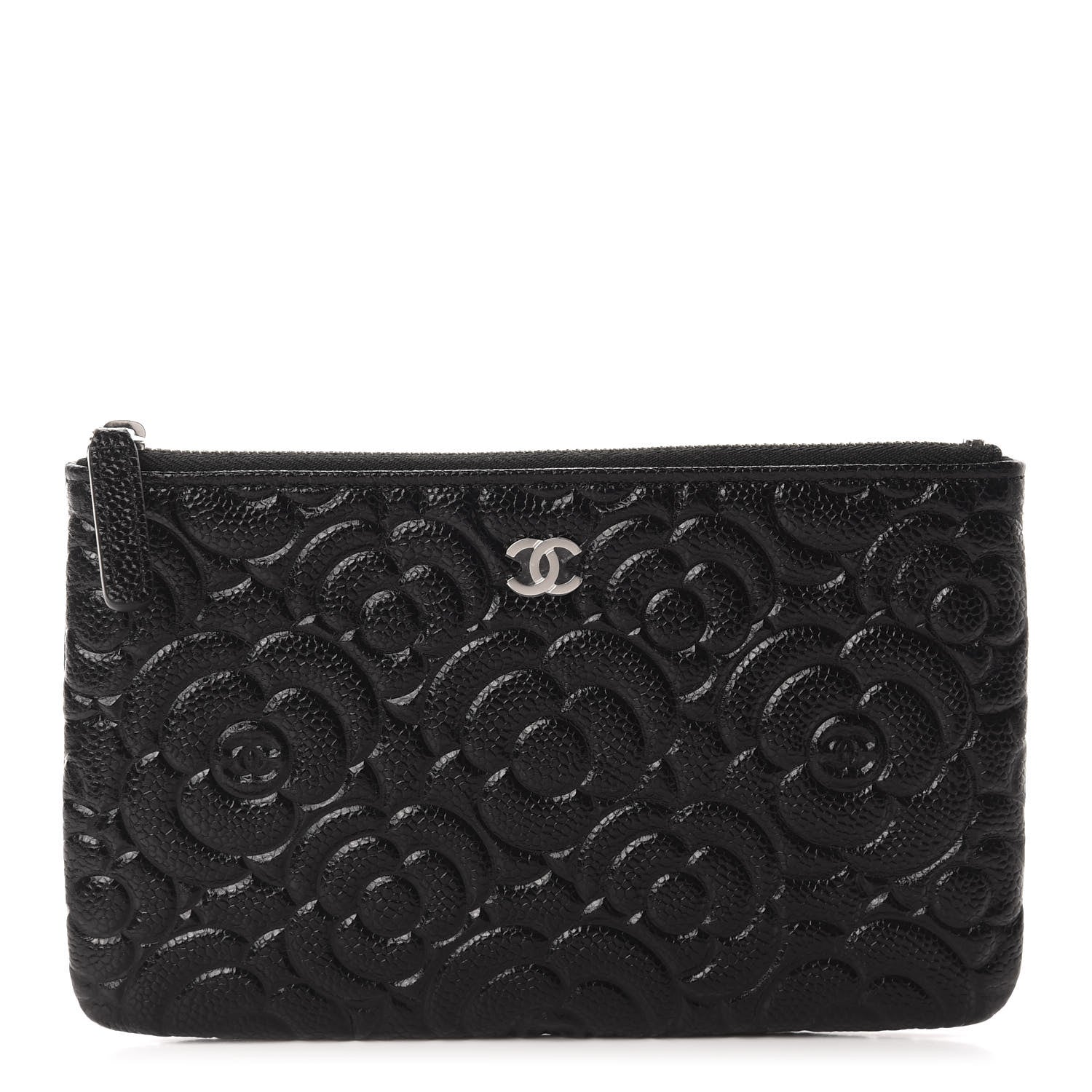 Chanel Caviar Camellia Embossed Cosmetic Pouch Black 1 of 8