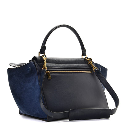 Celine Drummed Calfskin Suede Medium Trapeze Navy Blue 2 of 11