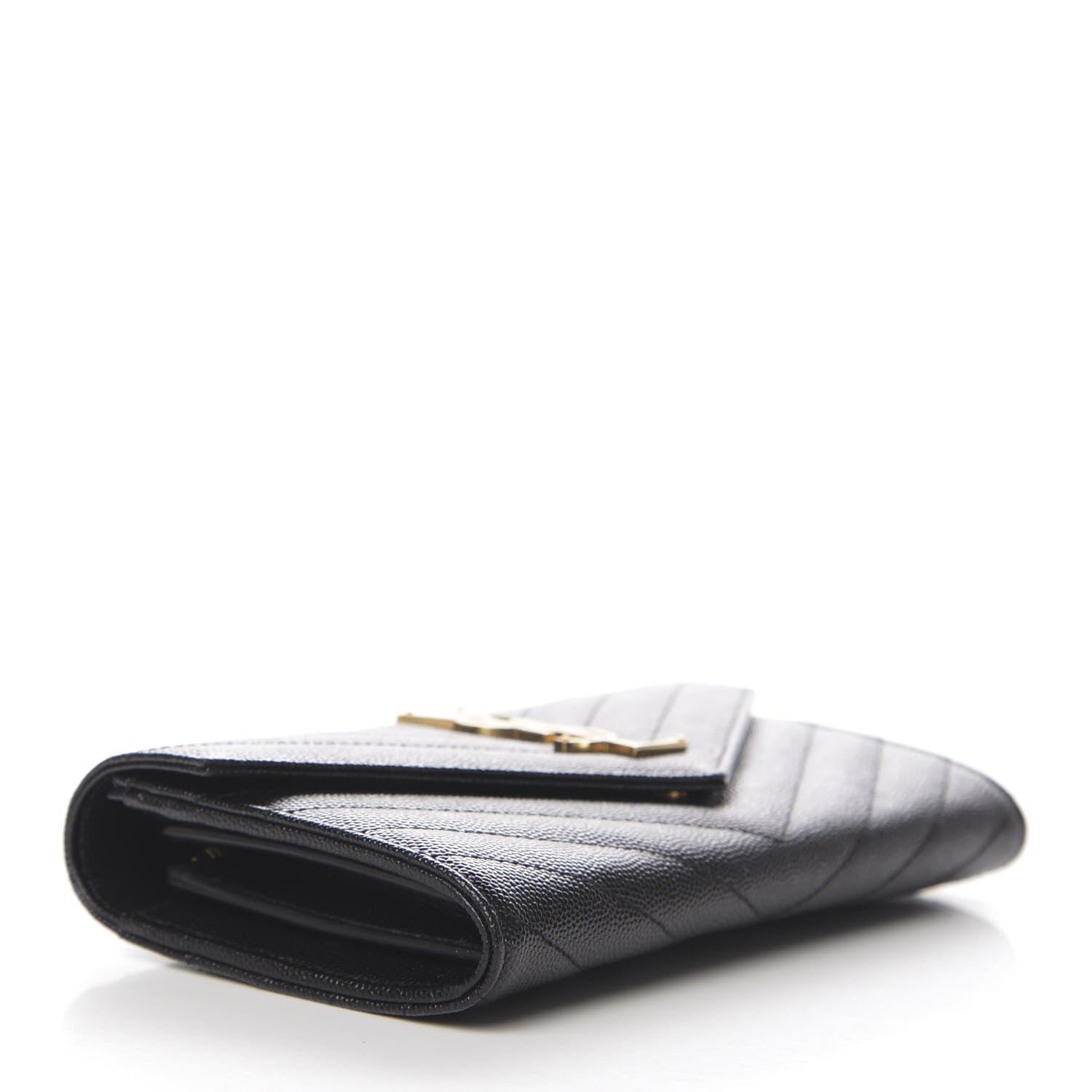 Saint Laurent Grain De Poudre Matelasse Chevron Monogram Flap Wallet Black 4 of 7