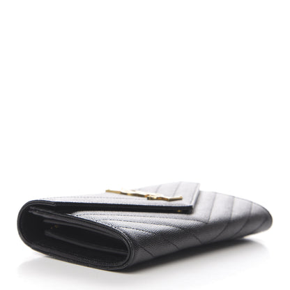 Saint Laurent Grain De Poudre Matelasse Chevron Monogram Flap Wallet Black 4 of 7