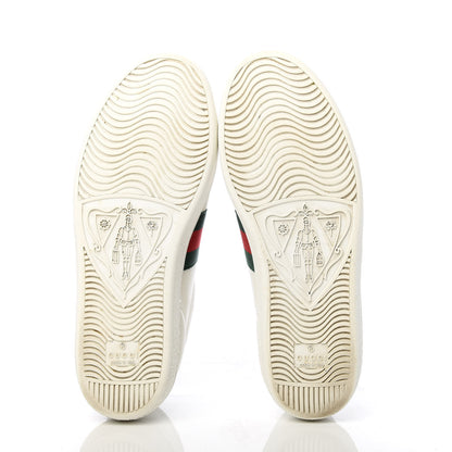 Gucci Calfskin Web Bee Embroidered Womens Ace Sneakers 37 White Green 6 of 10