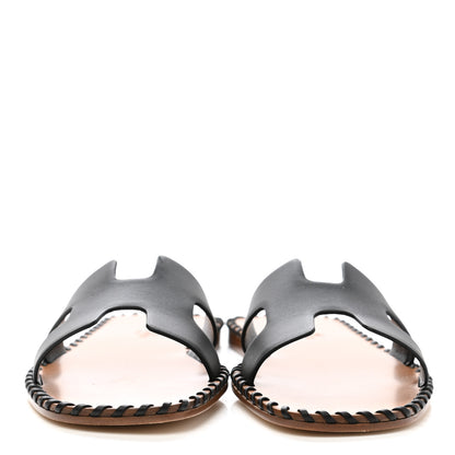 Hermes Box Calfskin Braided Oran Sandals 36 Black 2 of 10