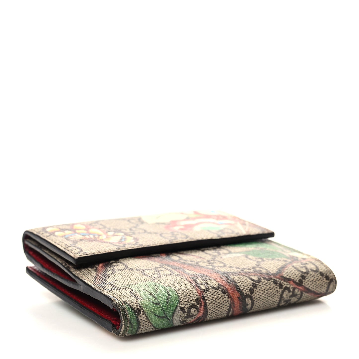 GG Supreme Monogram Tian French Flap Wallet Beige Multicolor Red