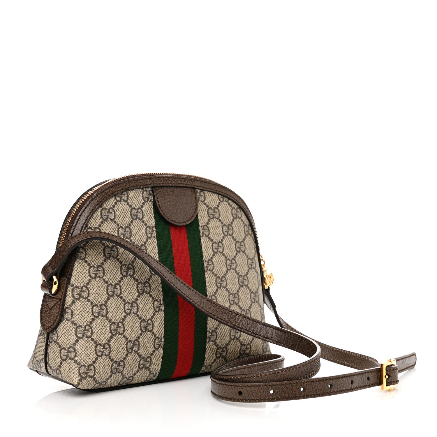 Gucci GG Supreme Monogram Textured Dollar Calfskin Web Small Ophidia Dome Shoulder Bag Beige Ebony New Acero 3 of 10