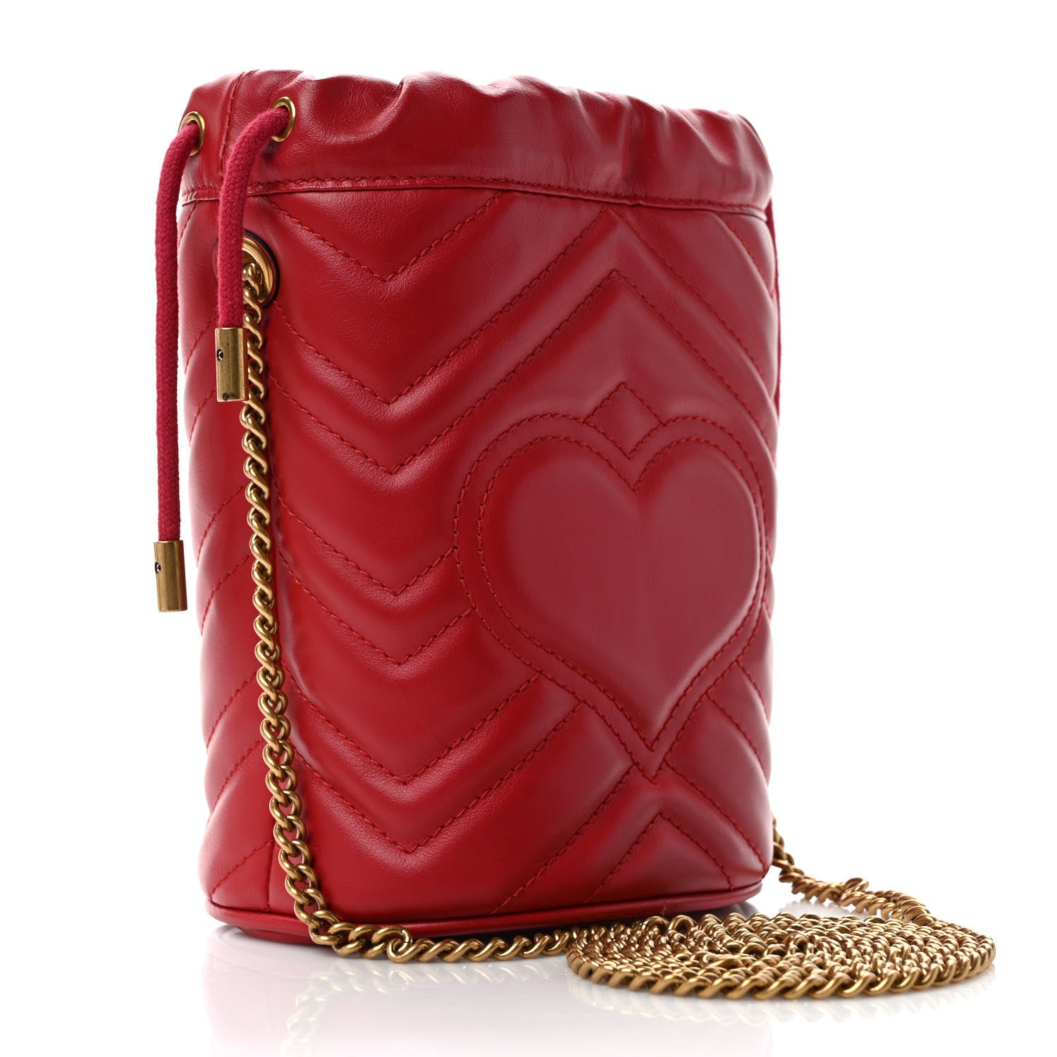 Gucci Calfskin Matelasse Mini GG Marmont 2.0 Bucket Bag Hibiscus Red 3 of 9