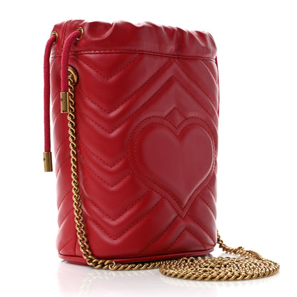 Gucci Calfskin Matelasse Mini GG Marmont 2.0 Bucket Bag Hibiscus Red 3 of 9