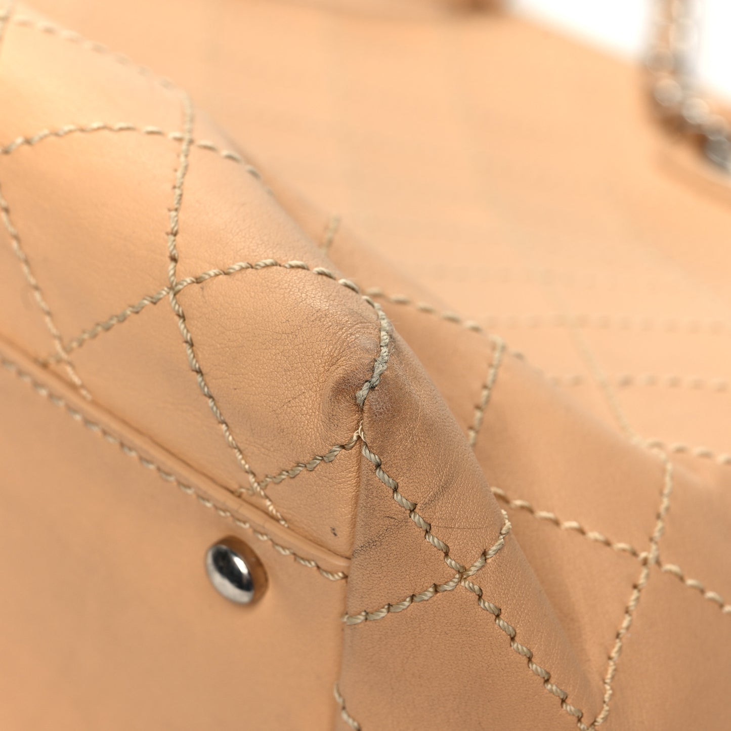 Calfskin Stitched Large Shopping Tote Beige