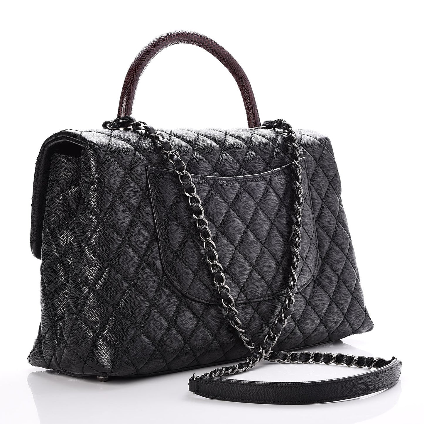 Caviar Lizard Quilted Medium Coco Handle Flap Black
