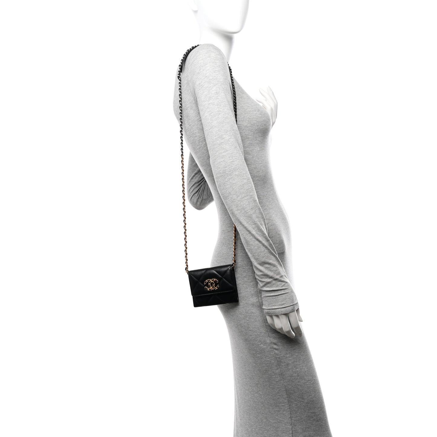 Lambskin Quilted Chanel 19 Flap Coin Purse With Chain Black