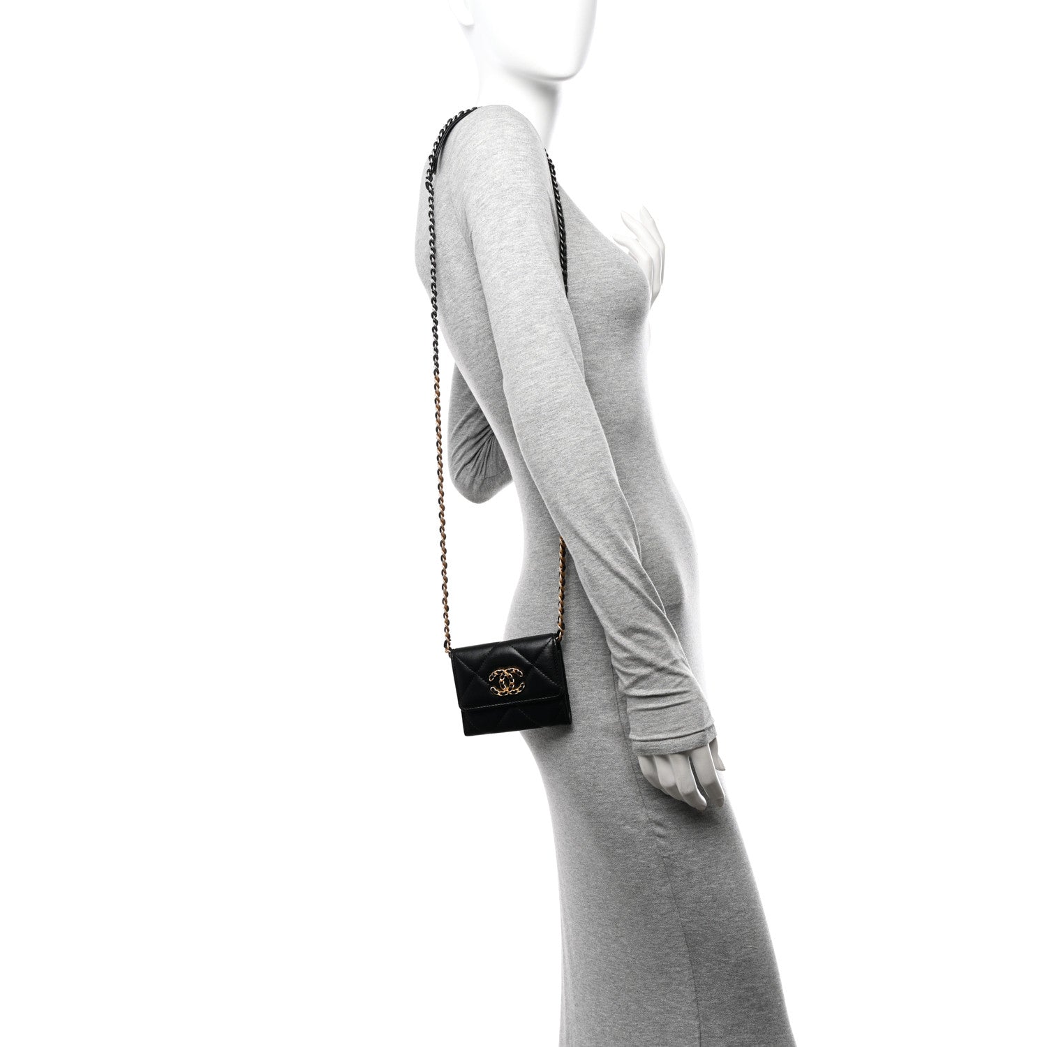 Chanel Lambskin Quilted Chanel 19 Flap Coin Purse With Chain Black 2 of 11