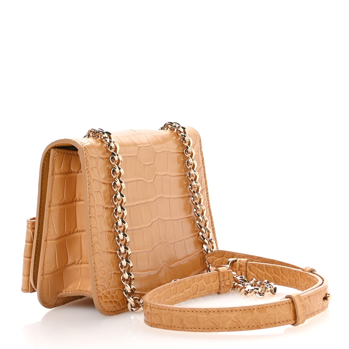 Crocodile Mini Vara Bow Crossbody Bag Beige