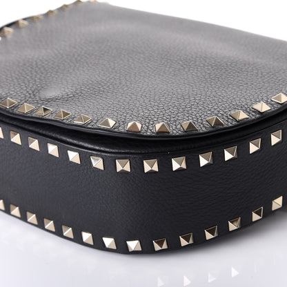 Valentino Garavani Vitello Large Rockstud Halfmoon Saddle Bag Black 7 of 11