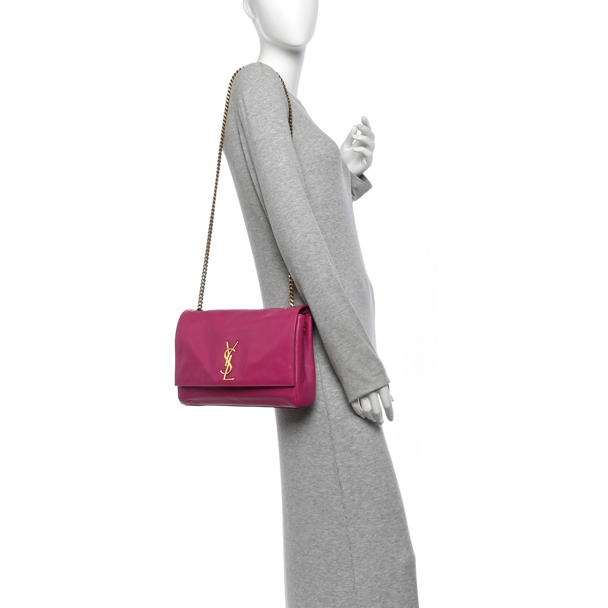 Saint Laurent Smooth Calfskin Suede Medium Reversible Monogram Kate Satchel Rose Rubis 2 of 18