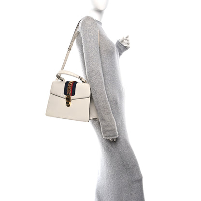 Gucci Calfskin Web Medium Sylvie Top Handle Bag White 2 of 10