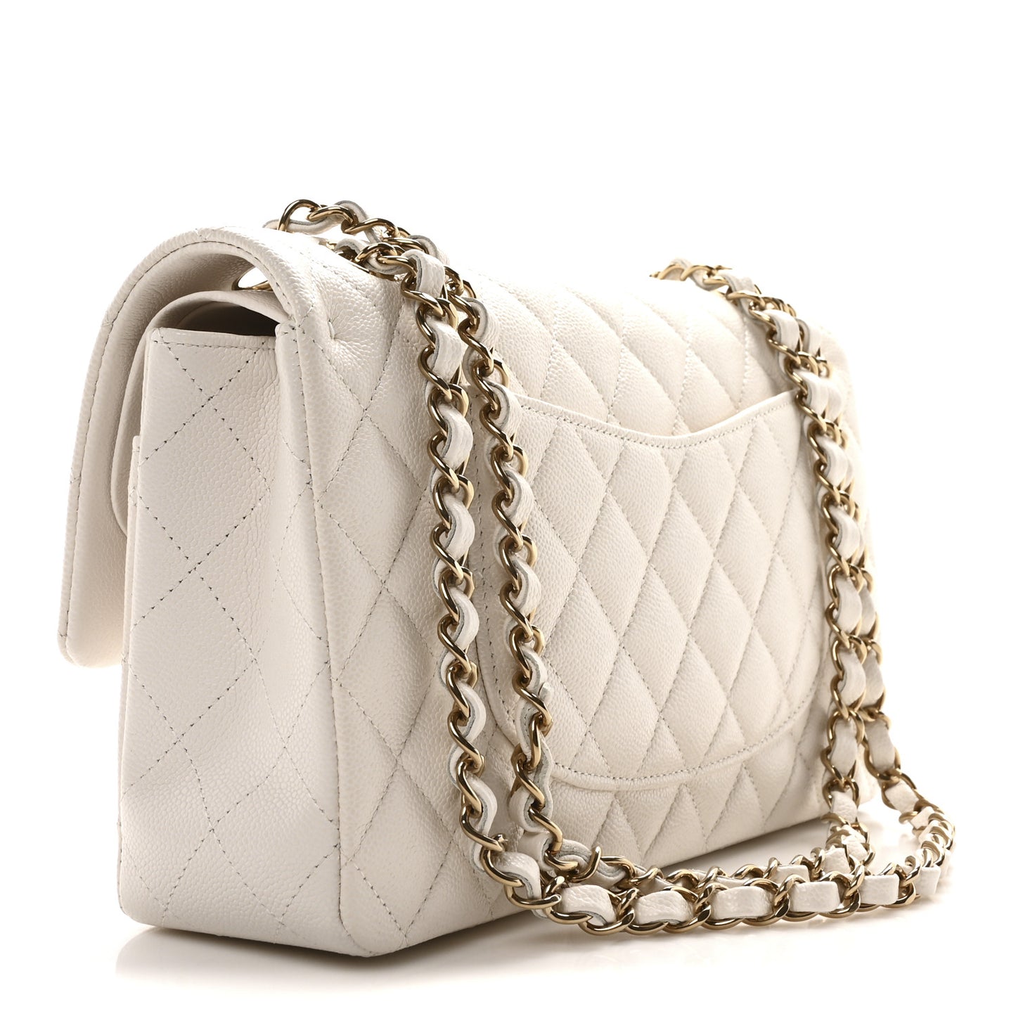 Caviar Quilted Medium Double Flap White