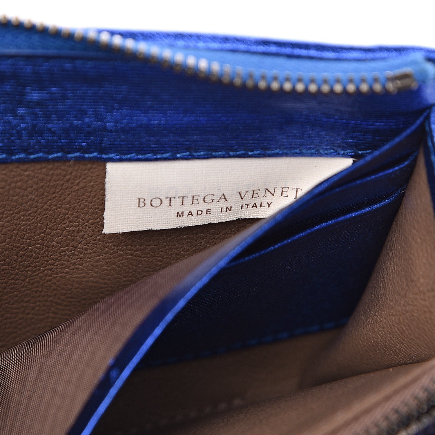 Bottega Veneta Metallic Grosgrain Intrecciato Zip Around Wallet Cobalt 8 of 9