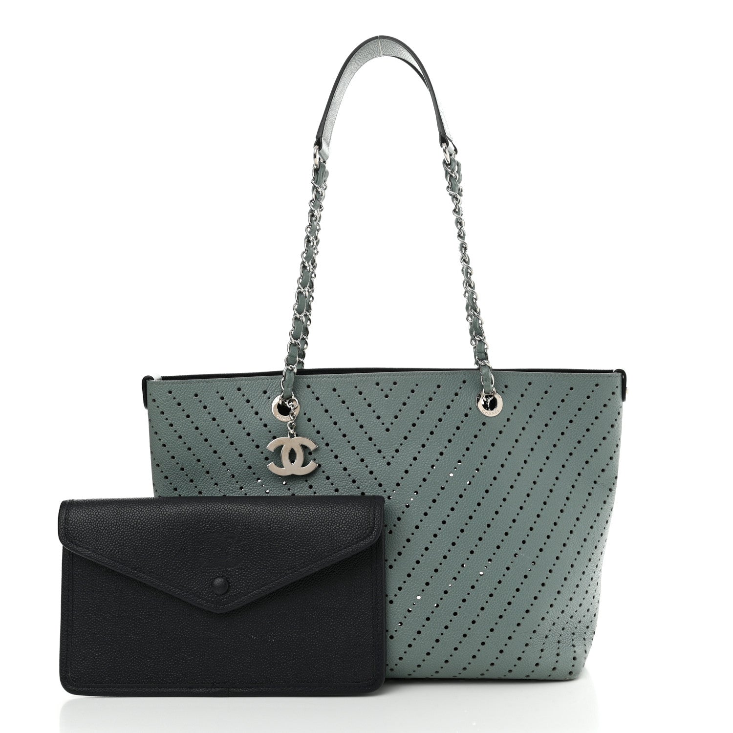 Chanel Perforated Grained Calfskin Small Shopping Tote Green 3 of 16