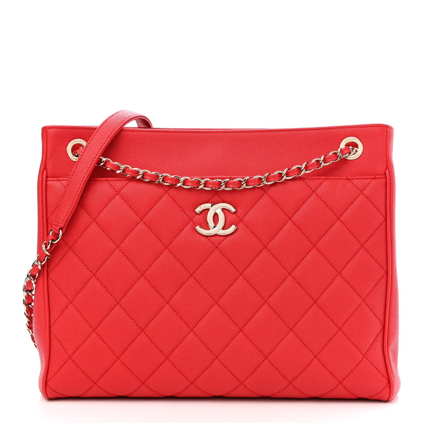 Caviar Quilted In Out Flap Shopping Tote Red