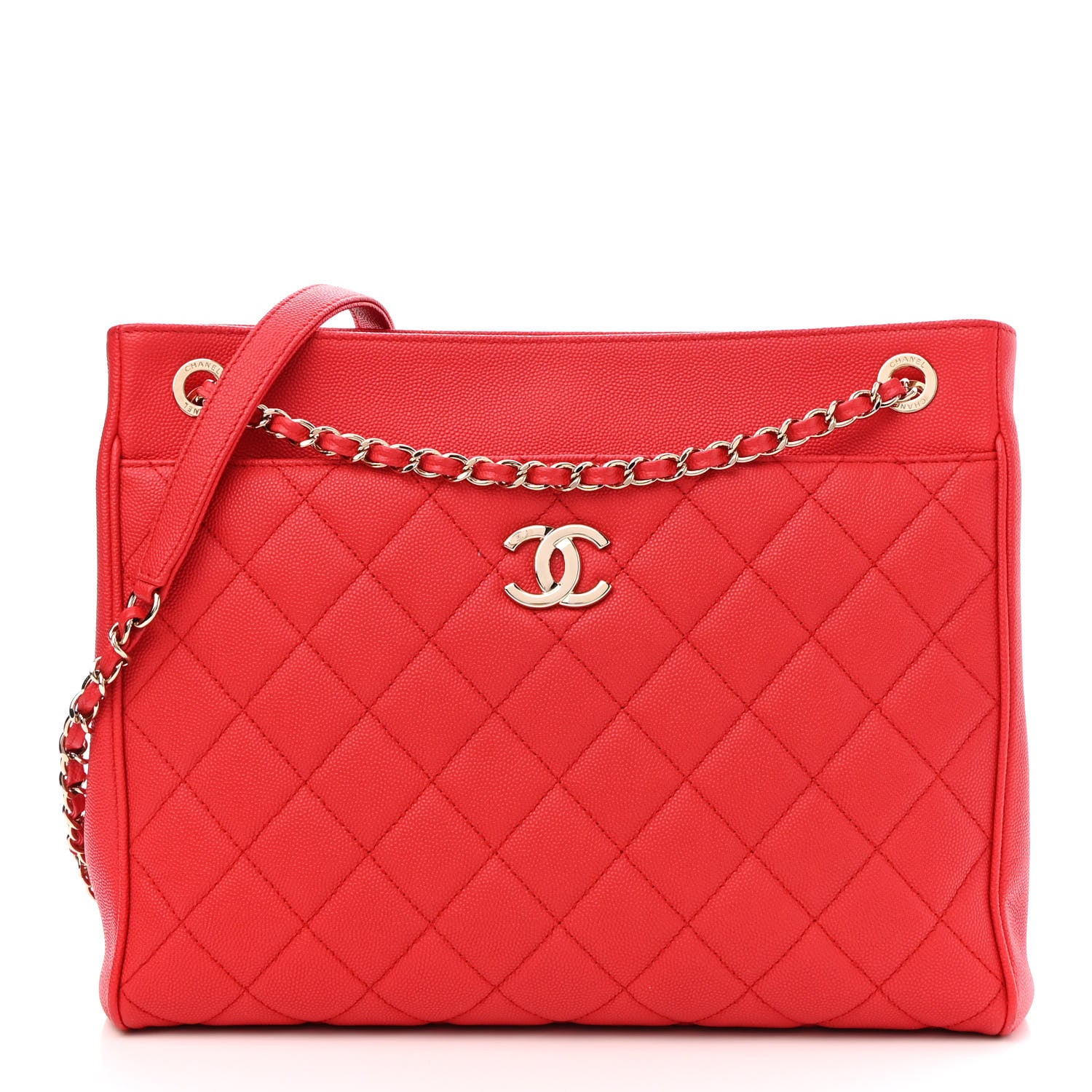 Chanel Caviar Quilted In Out Flap Shopping Tote Red 9 of 12